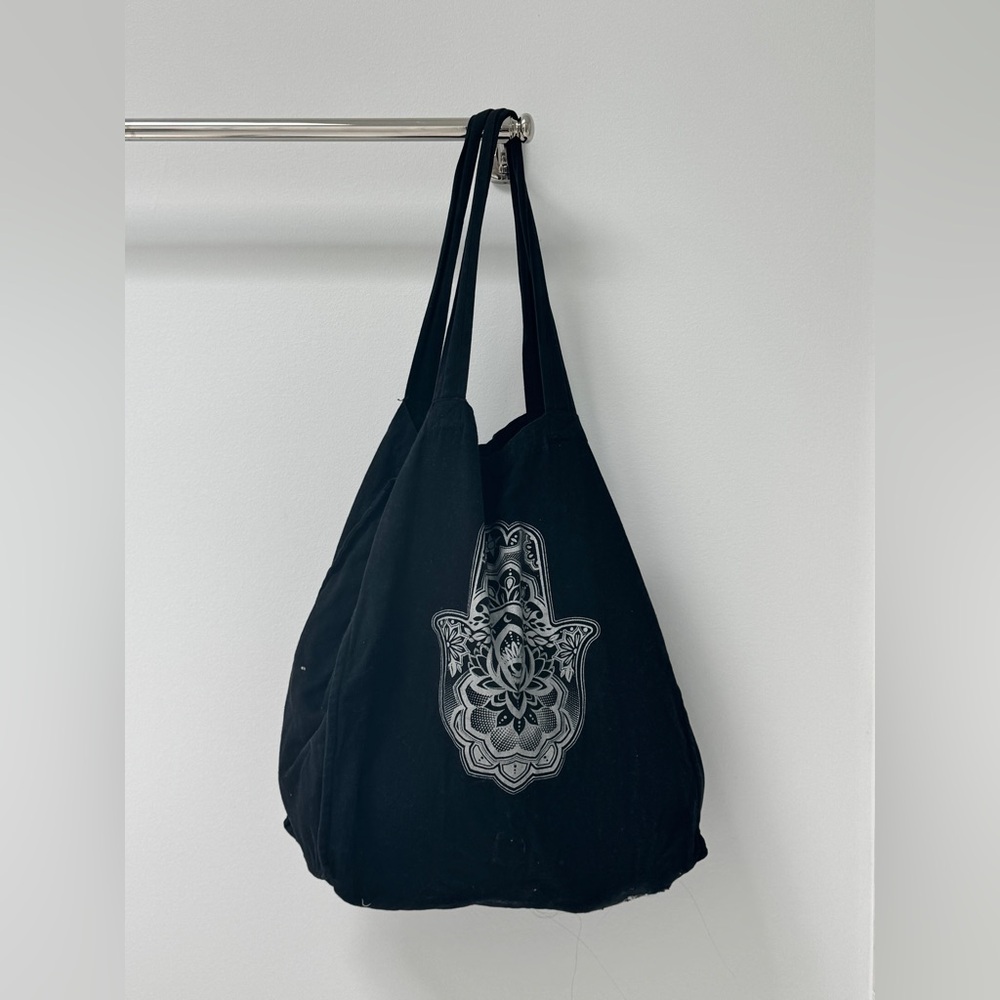 Synergy Organic Cotton Black Tote with Hamsa Hand Design